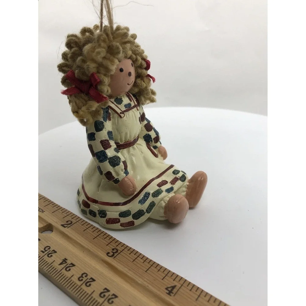 Girl Ornament Raffia Hair Patchwork Dress Christmas Doll 3